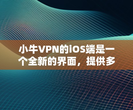 小牛VPN的iOS端是一个全新的界面，提供多种加密方式和功能，适合在苹果设备上使用。以下是详细的步骤和建议